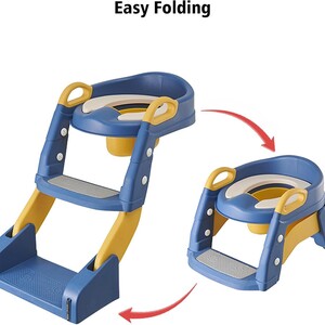 مقعد تدريب على النونية للاطفال من انجونار، مقعد مرحاض قابل للطي 3 في 1 مع سلم مانع للانزلاق، للاطفال الاولاد والبنات، لون ازرق