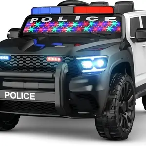 سيارة شرطة جيب كهربائية للأطفال - فئة SUV مجهزة بمصد هجومي، فلاشات طوارئ، وإضاءة زجاج ملونة
