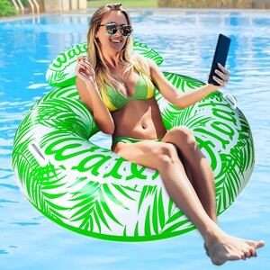 عوامة مسبح دائرية فاخرة مع مسند رأس ومقابض - طوق استرخاء مريح بنقوش أوراق النخيل (Water Float)